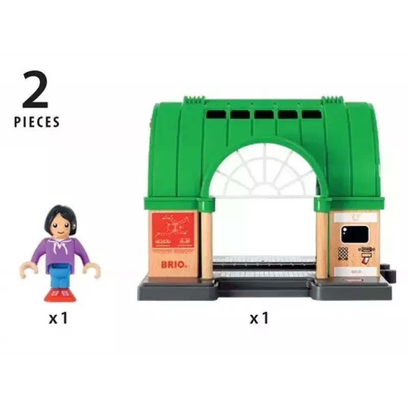 BRIO World 33649 päärautatieasema lippuautomaatilla, vihreä/harmaa