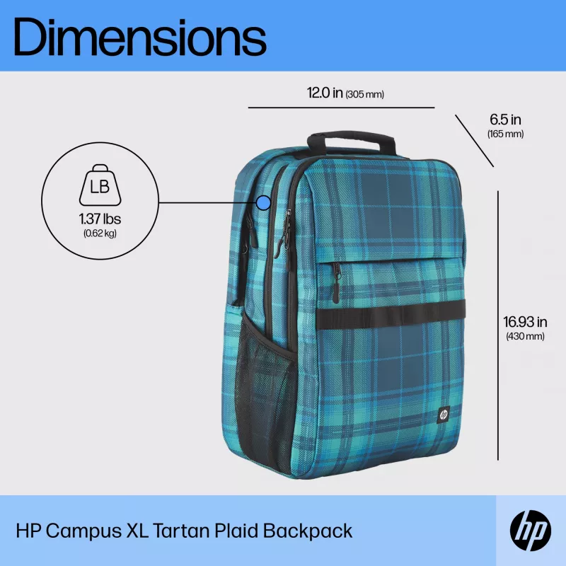 HP Campus XL Tartan Plaid reppu, 620 g
