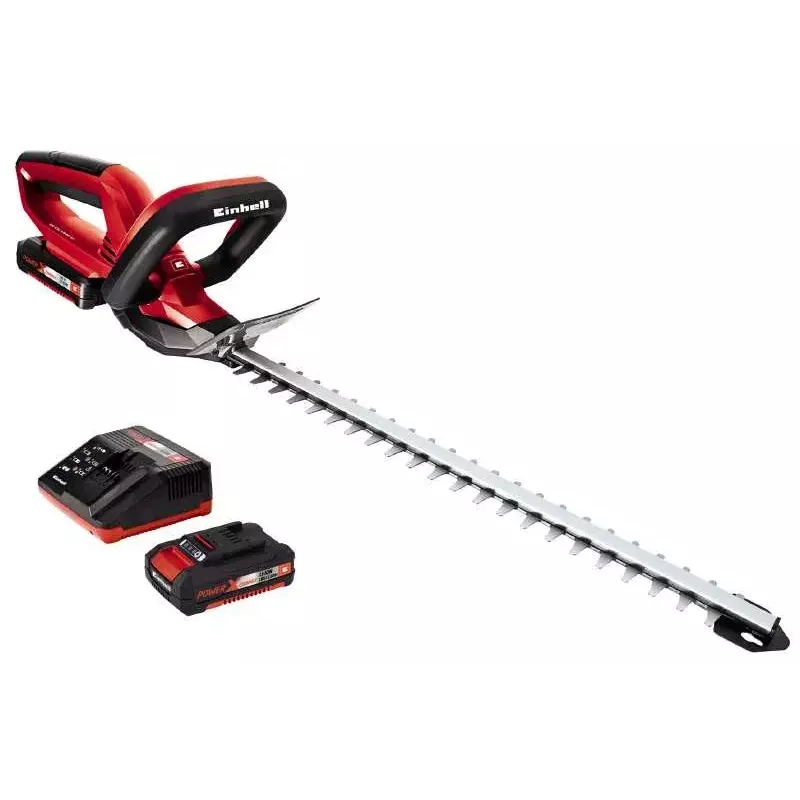 Einhell GE-CH 1846 Li Kit akkukäyttöinen pensasleikkuri, 18 V, 2,0 Ah litiumioniakku, kaksoisterä, 52 cm leikkuupituus, punainen/musta