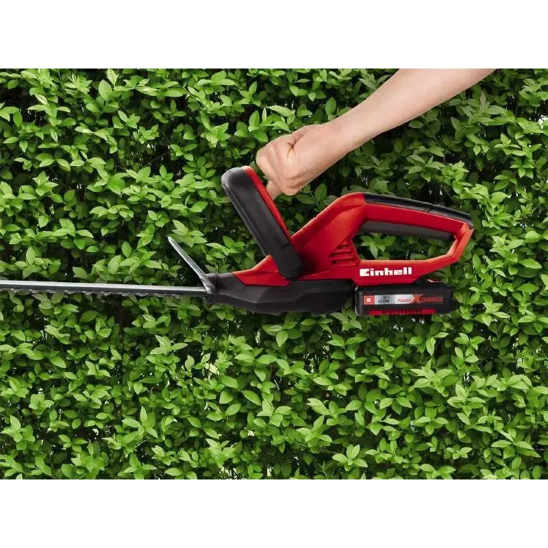 Einhell GE-CH 1846 Li Kit akkukäyttöinen pensasleikkuri, 18 V, 2,0 Ah litiumioniakku, kaksoisterä, 52 cm leikkuupituus, punainen/musta