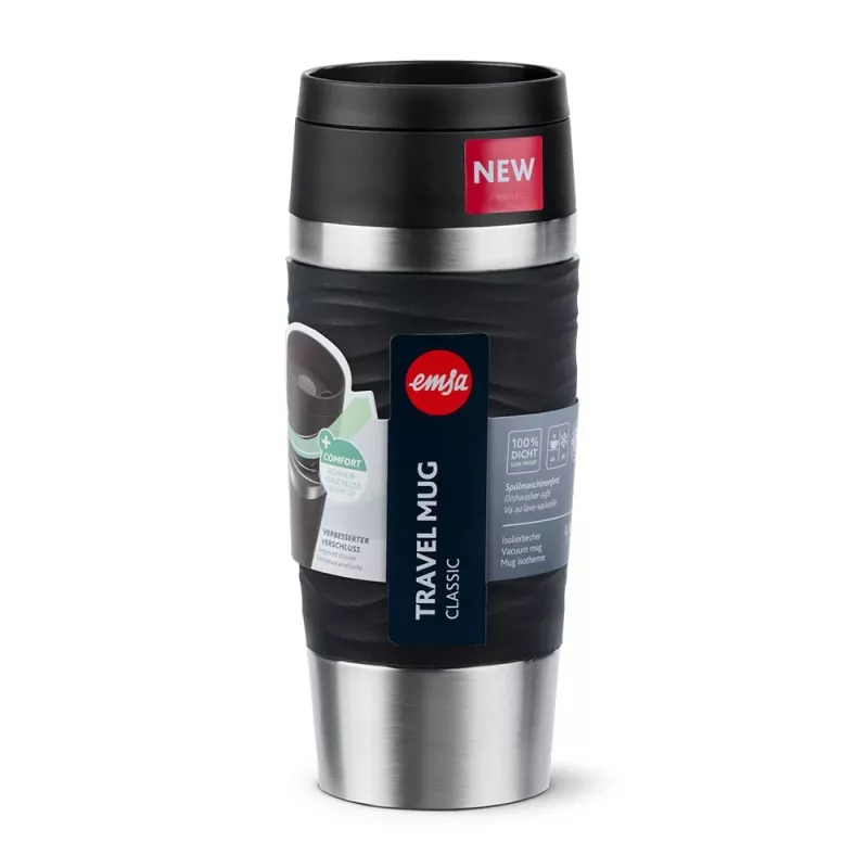 EMSA Travel Mug Waves 360 ml musta ruostumaton teräs matkamuki