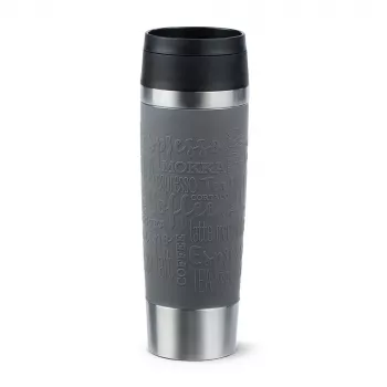 EMSA N2022300 Travel Mug Classic Grande termosmuki, 500 ml, ruostumaton teräs/PP/silikoni, Quick Press -kansi, harmaa