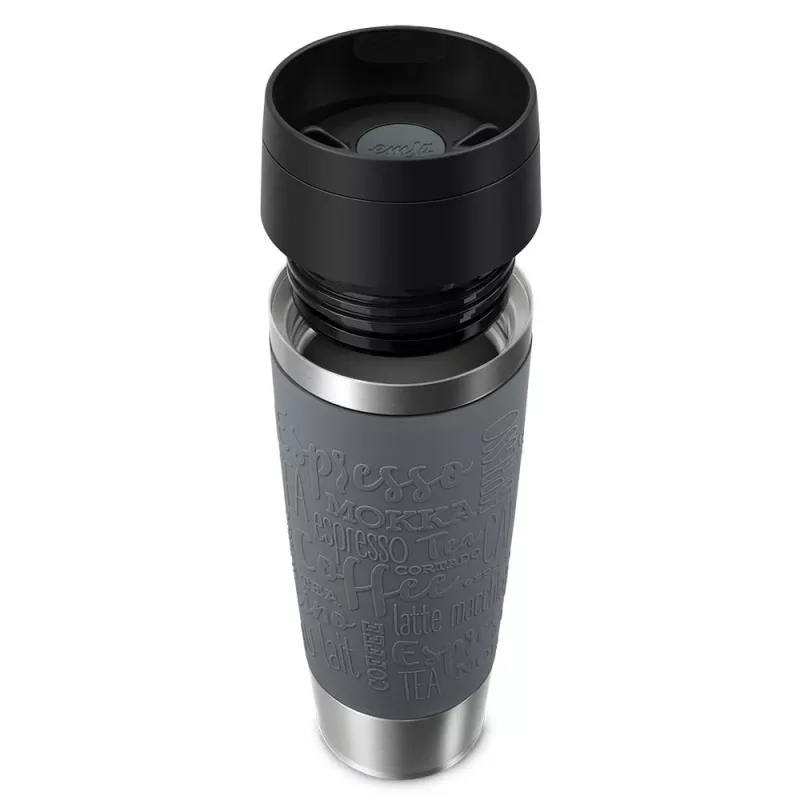 EMSA N2022300 Travel Mug Classic Grande termosmuki, 500 ml, ruostumaton teräs/PP/silikoni, Quick Press -kansi, harmaa