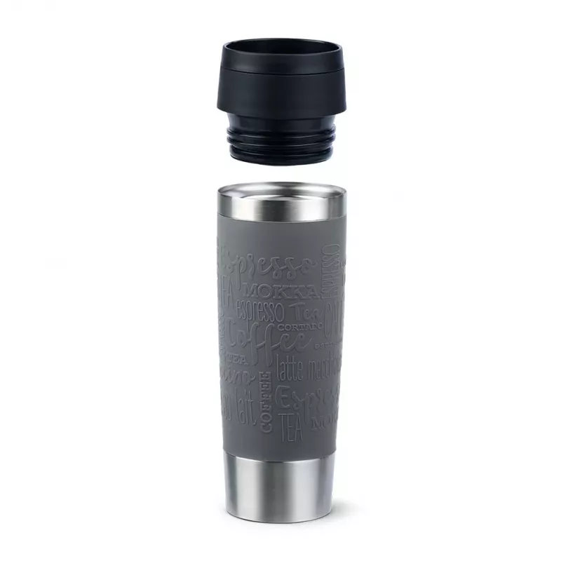 EMSA N2022300 Travel Mug Classic Grande termosmuki, 500 ml, ruostumaton teräs/PP/silikoni, Quick Press -kansi, harmaa