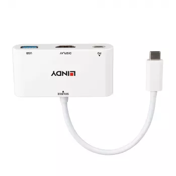 Lindy USB 3.2 Type-C - HDMI -muunnin USB Type-A -portilla ja Power Delivery -tuella