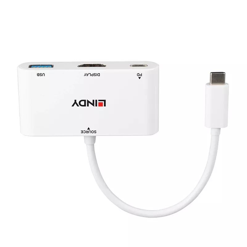 Lindy USB 3.2 Type-C - HDMI -muunnin USB Type-A -portilla ja Power Delivery -tuella
