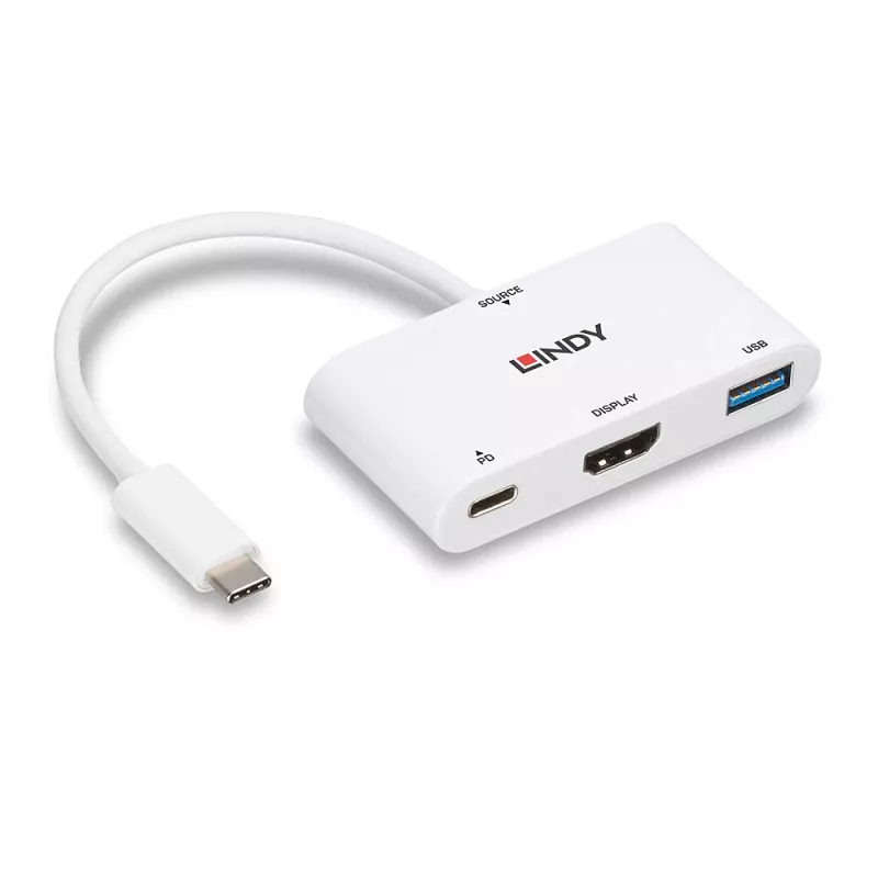 Lindy USB 3.2 Type-C - HDMI -muunnin USB Type-A -portilla ja Power Delivery -tuella