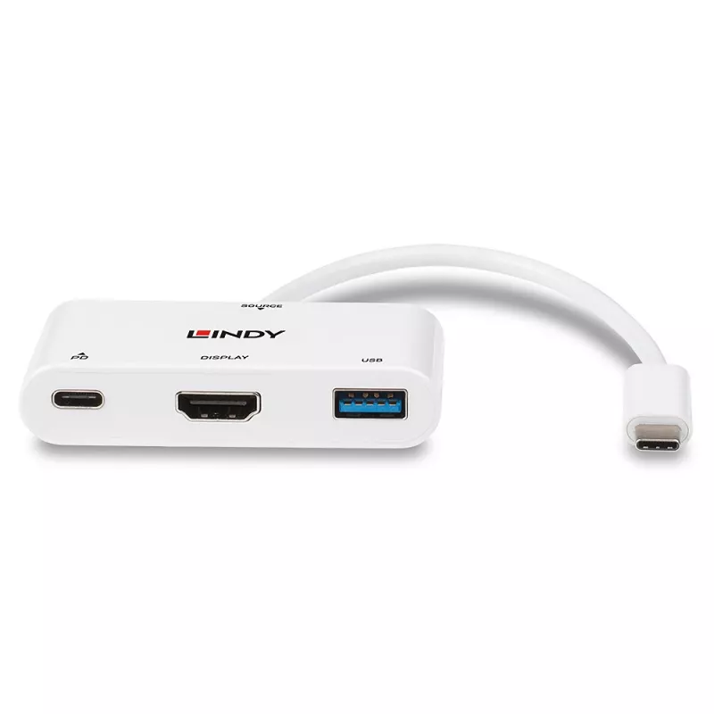 Lindy USB 3.2 Type-C - HDMI -muunnin USB Type-A -portilla ja Power Delivery -tuella