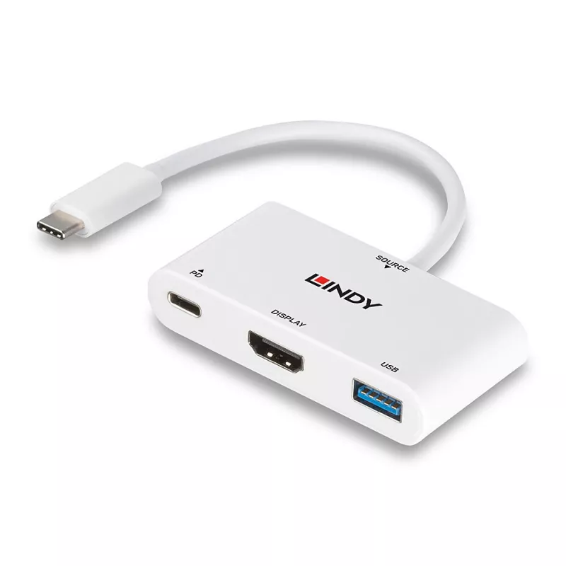 Lindy USB 3.2 Type-C - HDMI -muunnin USB Type-A -portilla ja Power Delivery -tuella