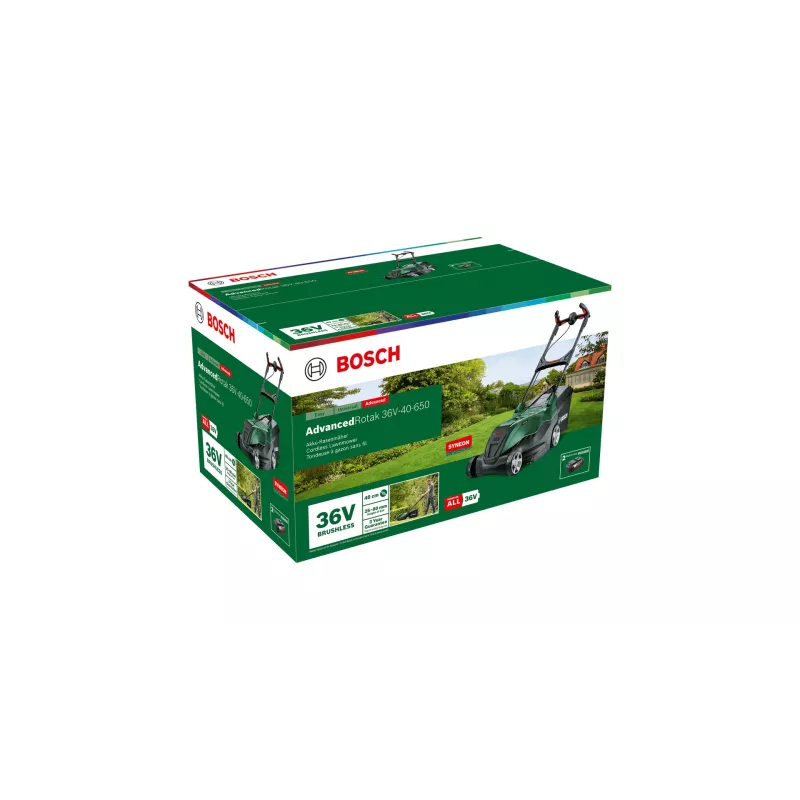 Bosch AdvancedRotak 36V-40-650 akkuruohonleikkuri 36 V Power ja 2×4,0 Ah akut