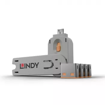 Portblocker Lindy USB-porttitulppa 4 kpl:n pakkaus värillinen oranssi