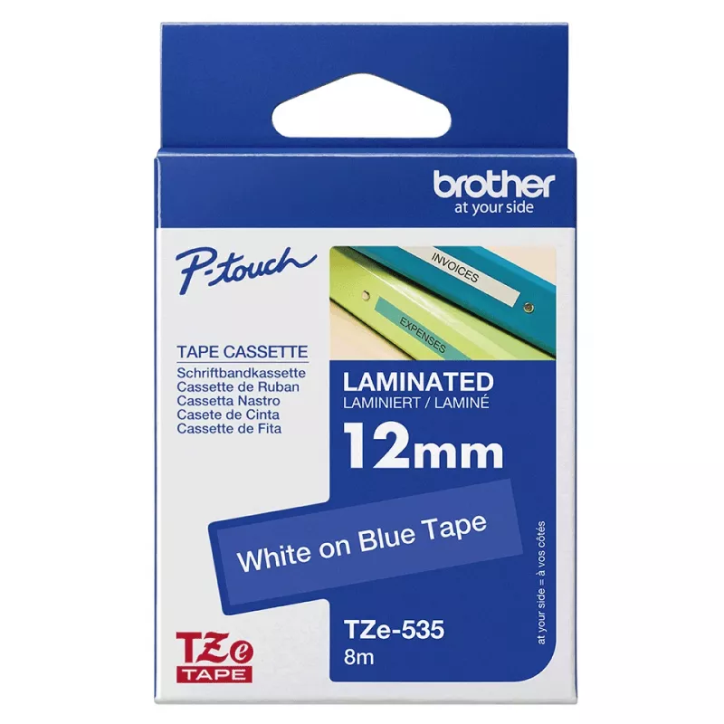 Tarratulostinauha Brother TZe535 12mm valkoinen sinisellä