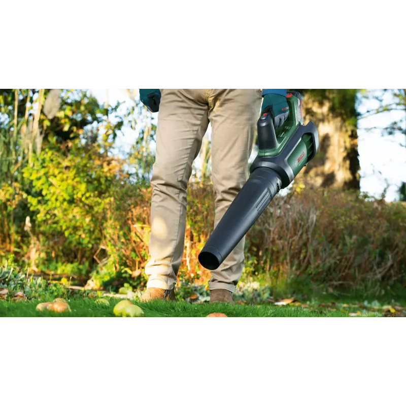 Bosch AdvancedLeafBlower 36V-750 akkukäyttöinen lehtipuhallin, 36 V, 1x 2,0 Ah, laturi, 750 m³/h, 100-200 km/h, harjaton, 3,5 kg, vihreä/musta