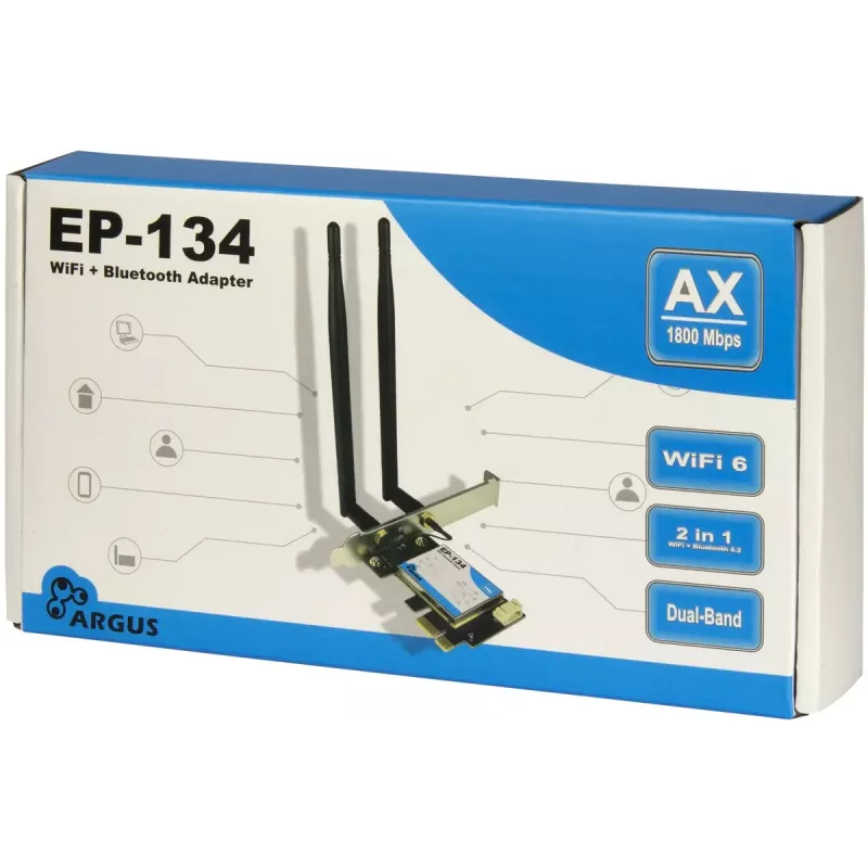 Inter-Tech Argus EP-134 sisäinen WLAN- ja Bluetooth-sovitin, 1800 Mbit/s