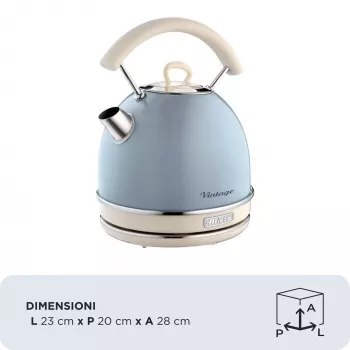 Ariete 2877 vedenkeitin Vintage, 1,7 l, johdoton, sininen, 1,7 l, 2000 W, vaaleansininen, vedenmittari, johdoton, suodatus