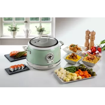 Ariete 2904 riisinkeitin – sähköinen riisinkeitin keraamisella kulholla – kotitekoinen sushi – monitoimikeitin – Vintage Line – 3,5 L – 650 W – vihreä
