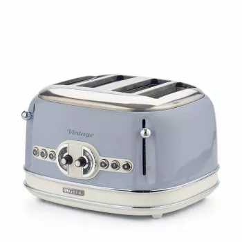 Ariete 156 4 viipaleen vintage-leivänpaahdin, 1600 wattia, 6 paahtoastetta, lakattu ruostumaton teräs pastellinsininen, ilman voileipäkoreja. Sininen