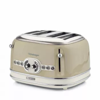 Ariete 156 4 viipaleen vintage-leivänpaahdin, 1600 wattia, 6 paahtoastetta, lakattu ruostumaton teräs pastellinbeige, ilman voileipäpihtejä