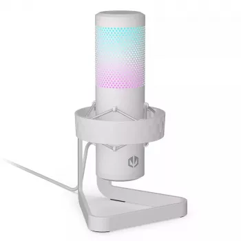 PC-mikrofoni ENDORFY AXIS Streaming valkoinen — USB, kardioidi, 30–18 kHz, 192 kHz/24-bit, pöytäteline, mykistys, kuulokeliitäntä