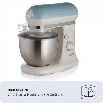 Ariete 1588 Vintage -yleiskone, planetaarivispilä leipään, pizzaan, kakkuihin ja leivonnaisiin, 5,5 l tilavuus, 7 nopeutta, 2 400 wattia, pastellinsininen