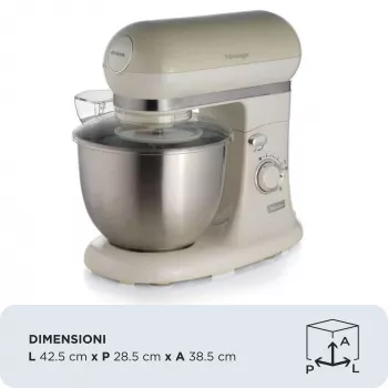 Ariete 1588 Vintage -yleiskone, planetaarivispilä leipään, pizzaan, kakkuihin ja leivonnaisiin, 5,5 l tilavuus, 7 nopeutta, 2 400 wattia, pastellinbeige