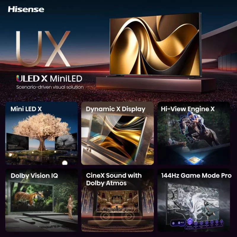 Hisense 85UXNQ 215 cm (85 tuuman) 4K Ultra HD QLED-televisio, 120 Hz, AMD FreeSync, kolmoisvirittimellä, musta