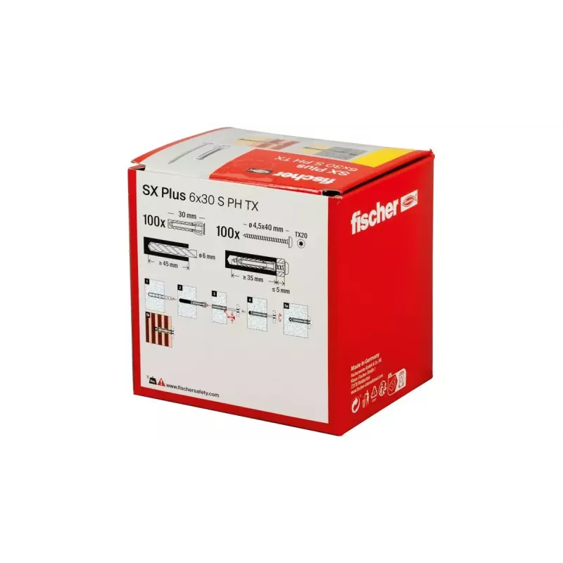 Ruuvi- ja tulppasarja Fischer 567935 100 kpl nailon 6 mm porausreikä