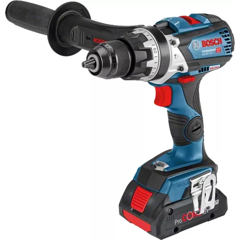 Bosch Professional GSB 18V-110 C akkukäyttöinen iskuporakone-ruuvinväännin, 18 V, 2100 kierr./min, 2x ProCORE18V 4,0 Ah, laturi, L-BOXX, sininen/musta