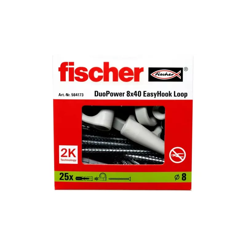 Ruuvikoukku- ja tulppasarja Fischer 564173 25 kpl muovi 8 mm