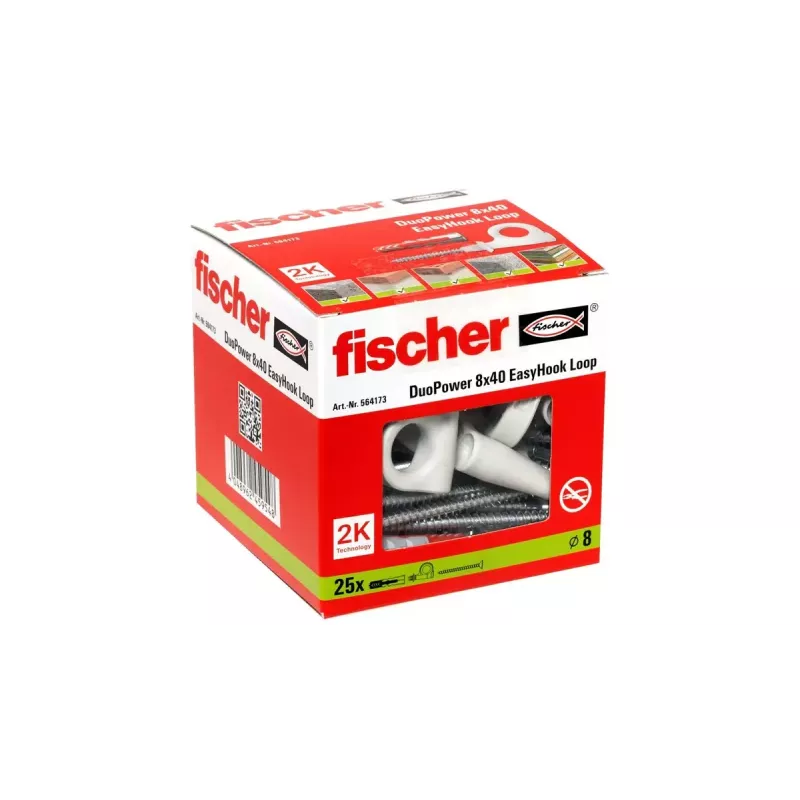 Ruuvikoukku- ja tulppasarja Fischer 564173 25 kpl muovi 8 mm