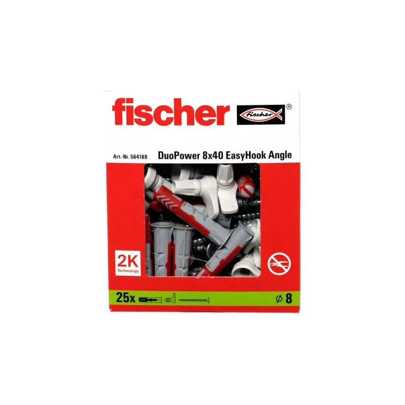 Ruuvikoukku- ja tulppasarja Fischer 564169 25 kpl muovi 8 mm