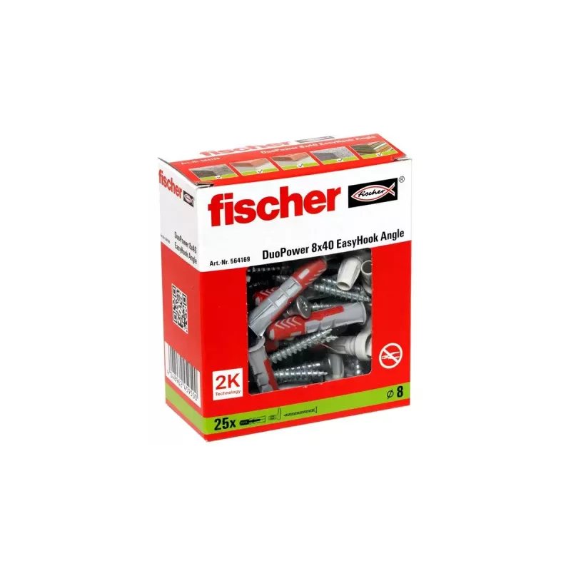 Ruuvikoukku- ja tulppasarja Fischer 564169 25 kpl muovi 8 mm