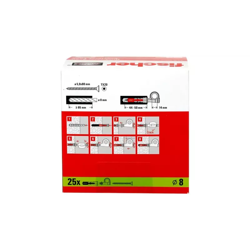 Ruuvikoukku- ja tulppasarja Fischer 564169 25 kpl muovi 8 mm