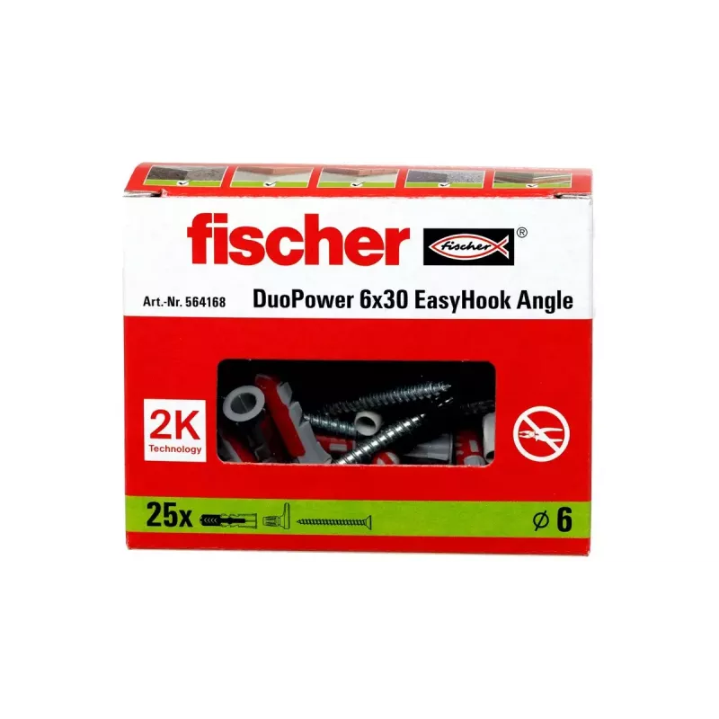 Ruuvikoukku- ja tulppasarja Fischer 564168 25 kpl 6 mm porausreikä
