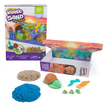 Kinetic Sand, Project Planet Turtle Beach 397 g leikkihiekkaa, työkalut ja muotit, kestävät ympäristöystävälliset materiaalit, aistilelu lapsille
