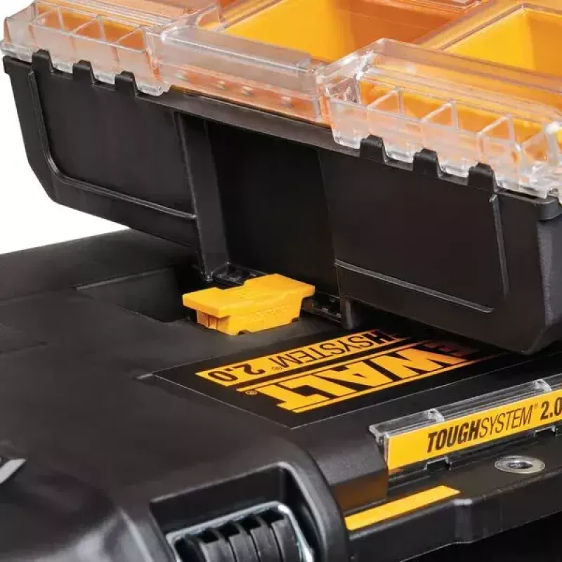 Työkalujen säilytyslaatikko DeWALT ToughSystem 2.0 musta läpinäkyvä keltainen 6 taskua
