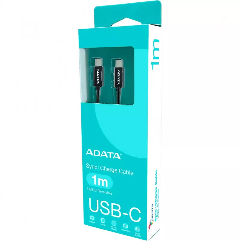 USB-C–USB-C-kaapeli ADATA CACC-100PN-BK, USB 2.0, 1 m, musta