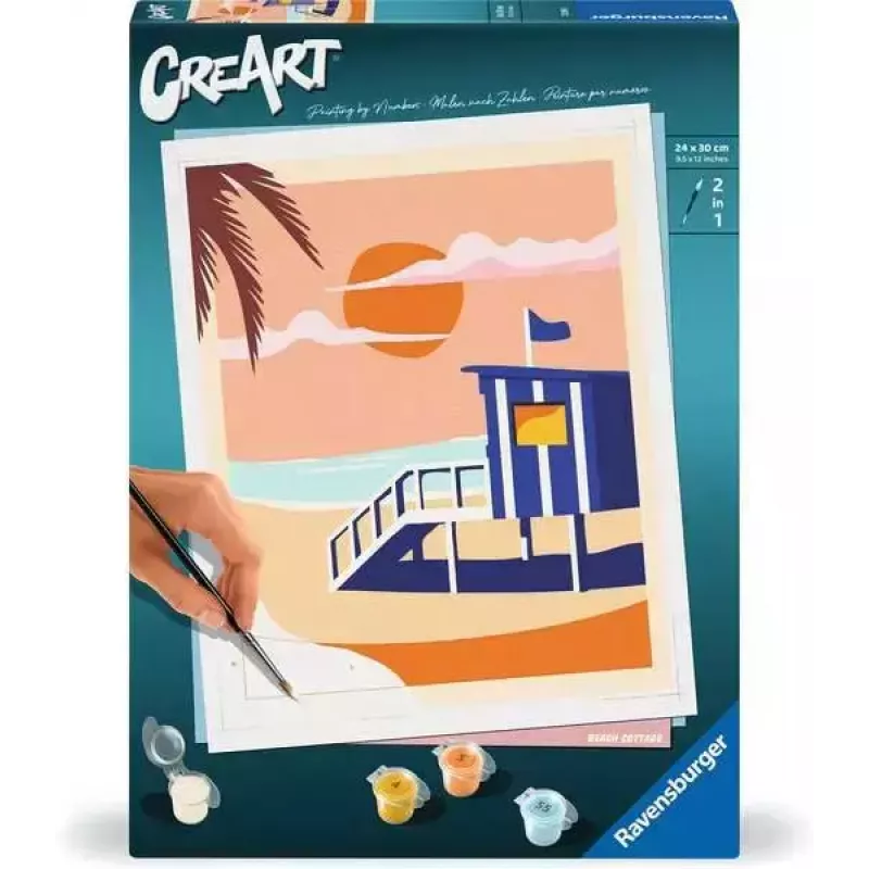 Maalaussarja Ravensburger CreArt Beach - Cottage, malli 23896, sisältää kankaan ja värit