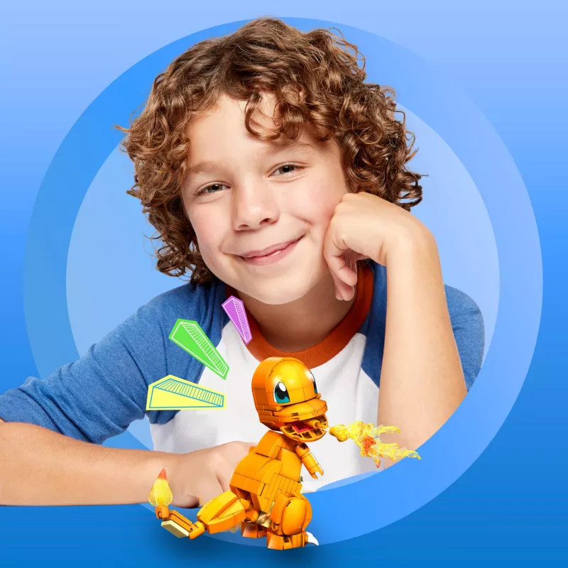 MEGA Pokémon Build & Show Charmander lelunrakennussarja, 10 cm korkea,