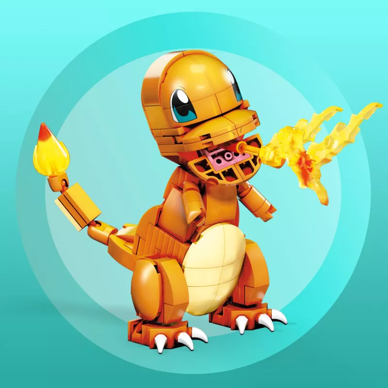 MEGA Pokémon Build & Show Charmander lelunrakennussarja, 10 cm korkea,
