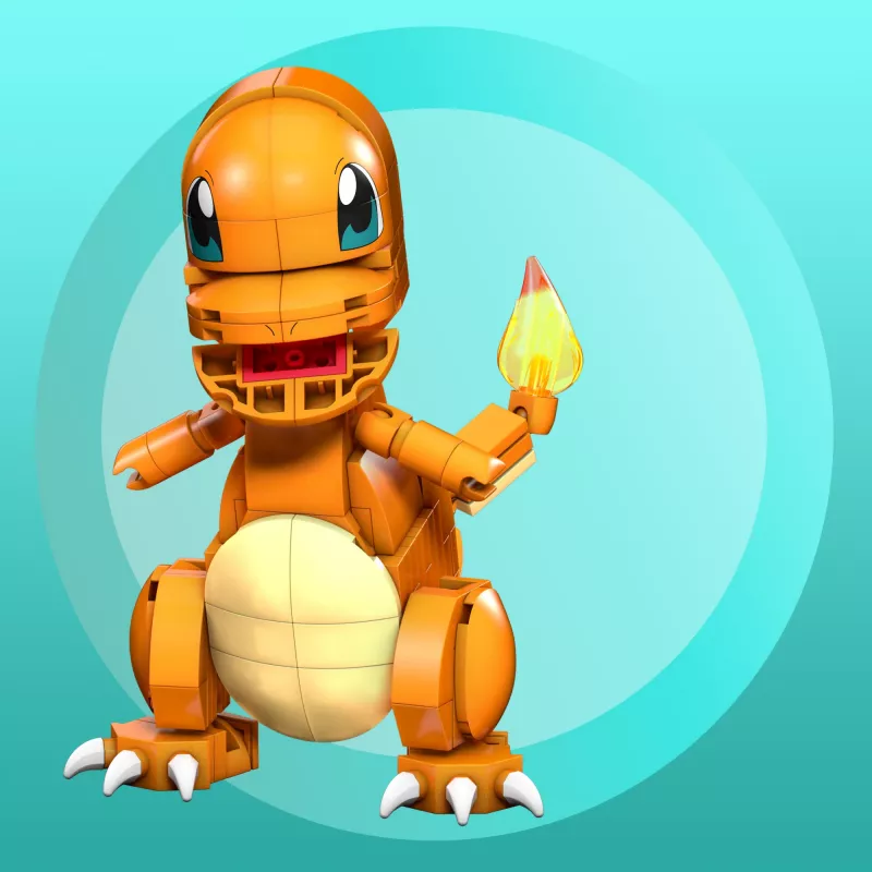 MEGA Pokémon Build & Show Charmander lelunrakennussarja, 10 cm korkea,