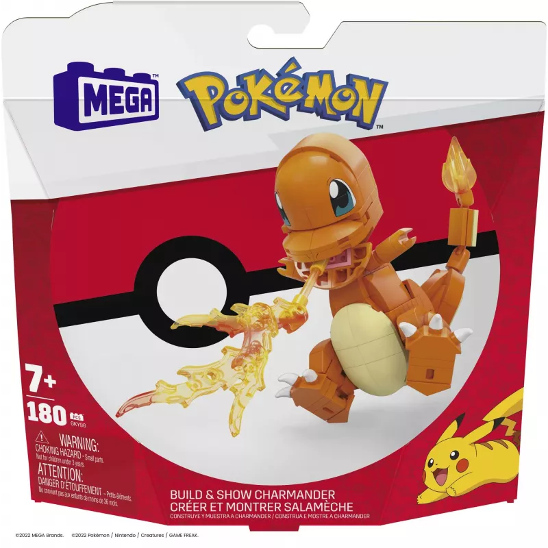 MEGA Pokémon Build & Show Charmander lelunrakennussarja, 10 cm korkea,