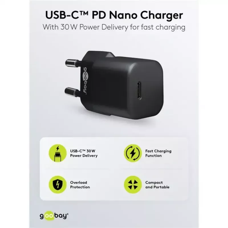 GOOBAY laturi 64574 30W USB‑C PD Apple Lightning -kaapeliin 1 m, musta