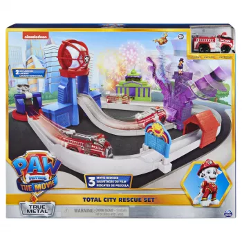 PAW Patrol, True Metal Total City Rescue -elokuvan rata setti ja eksklusiivinen Marshall-ajoneuvo, mittakaava 1:55, lelu yli 3-vuotiaille lapsille