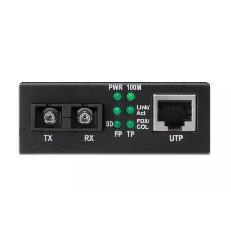 DIGITUS mediakonvertteri, multimode 10/100Base-TX – 100Base-FX, sis. virtalähteen SC-liitin, jopa 2 km