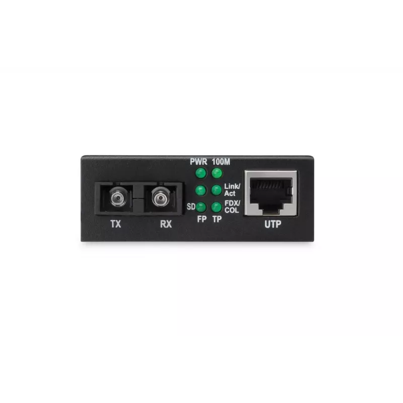 DIGITUS mediakonvertteri, multimode 10/100Base-TX – 100Base-FX, sis. virtalähteen SC-liitin, jopa 2 km