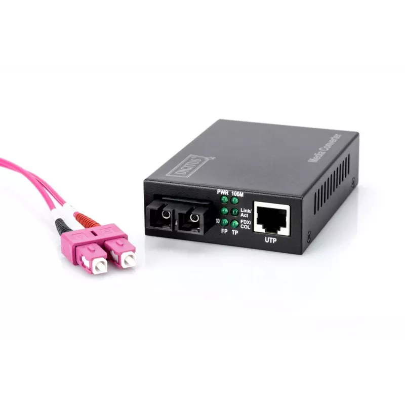 DIGITUS mediakonvertteri, multimode 10/100Base-TX – 100Base-FX, sis. virtalähteen SC-liitin, jopa 2 km