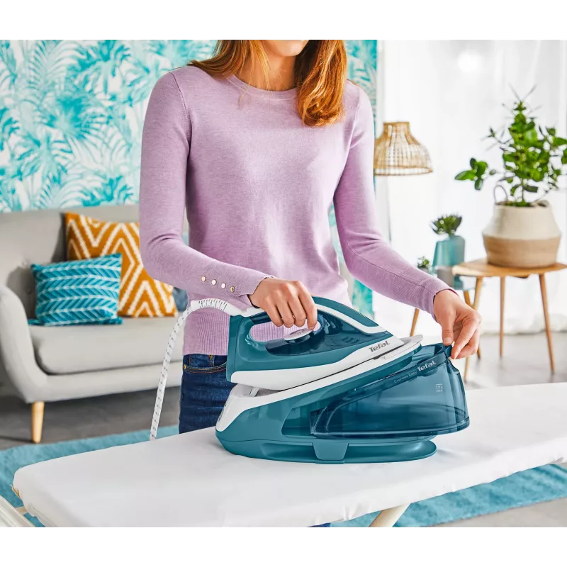 Tefal Express Easy SV6131E0 höyrysilitysasema, 5,8 bar, 120 g/min, 350 g/min höyrysuihku, 1,7 l, automaattinen virrankatkaisu, valkoinen/turkoosi