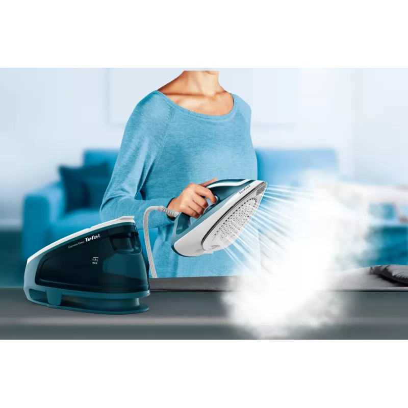 Tefal Express Easy SV6131E0 höyrysilitysasema, 5,8 bar, 120 g/min, 350 g/min höyrysuihku, 1,7 l, automaattinen virrankatkaisu, valkoinen/turkoosi