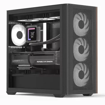 Mini Tower -tietokonekotelo Aerocool D301A musta puu ATX-virtalähde